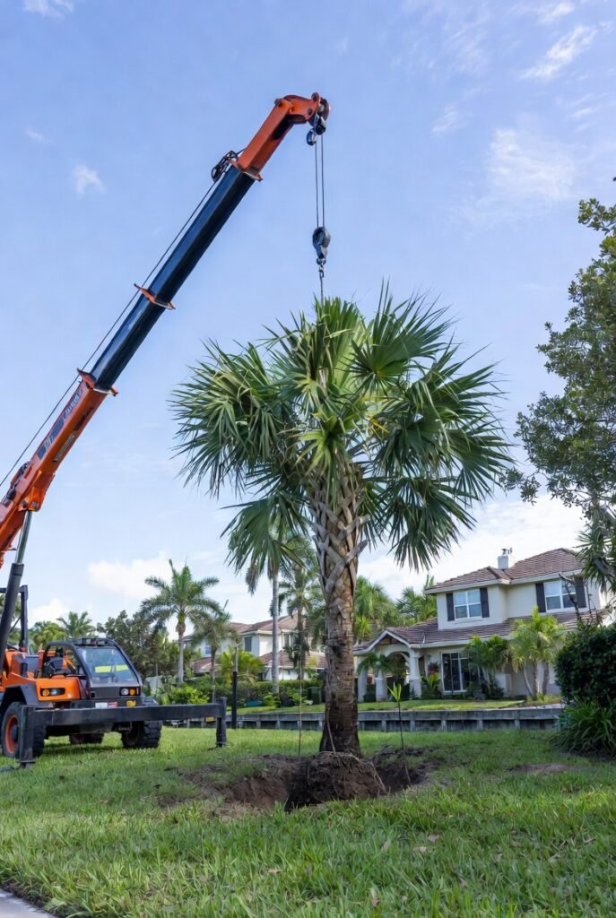 Crane tree installation in Cape Coral FL with no yard damage